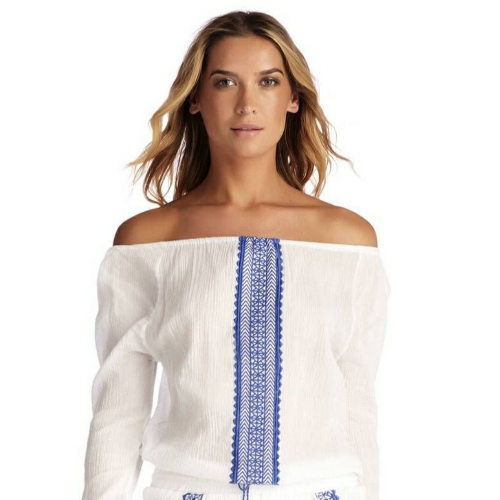 Vitamin A Capri Cropped peasant top NWT